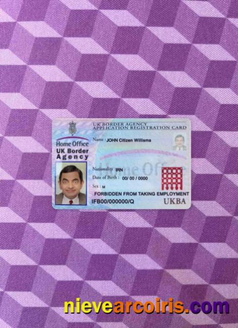 United Kingdom border agency application registration card photolook